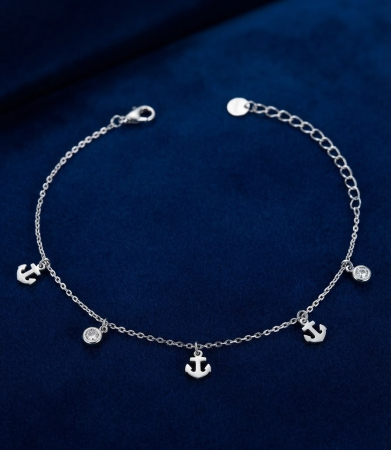 Bratara argint 925 dama - Brățară din Argint 925 „Marine Charms” - Lanț Fin cu Talismane Ancoră și Cristale Zirconiu
