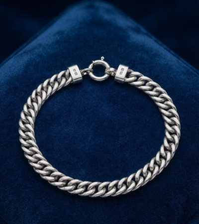 bijuterii barbati - Brățară din Argint 925 Masiv Model Cuban Curb cu Închizătoare Sailor