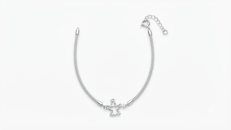 Bratara argint 925 dama - Brățară din Argint 925, Model Mesh cu Îngeraș Protector (2.35g, 17+3cm)