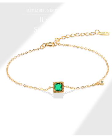 Brățară din Argint 925 Placat cu Aur – Cristal Pătrat Verde Smarald [1]
