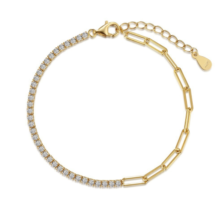 Brățară din Argint 925 Placat cu Aur Galben – Design Dual Paperclip & Tennis [1]