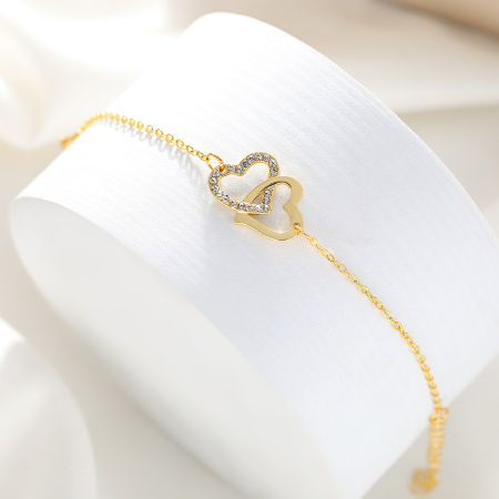 Bratara argint 925 dama - Brățară din Argint 925 Placat cu Aur Galben – Model "Entwined Hearts" cu Zirconiu