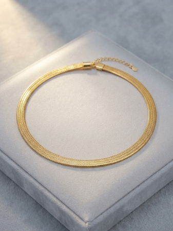 Bratara argint 925 dama - Brățară din Argint 925 Placat cu Aur Galben, Model Herringbone Șarpe Plat (3.3g, 17+3cm)