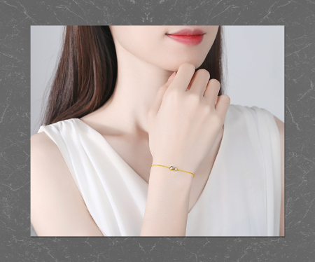 Bratara argint 925 dama - Brățară din Argint 925 Placat cu Aur Galben – Model Rectangular cu Zirconiu