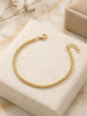 Bratara argint 925 dama - Brățară din Argint 925 Placat cu Aur Galben, Model Șir de Bile Diamantate (3.24g, 17+3cm)