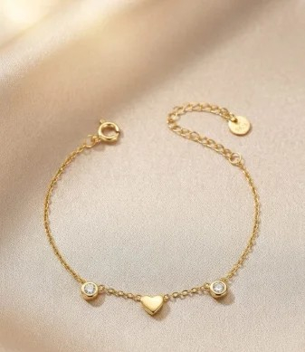 Bratara argint 925 dama - Brățară din Argint 925 Placat cu Aur „Golden Heartbeat” – 1.54g, 16+3cm