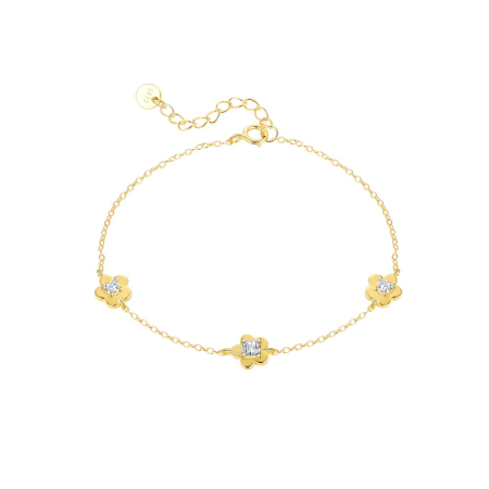 Bratara argint 925 dama - Brățară din Argint 925 Placat cu Aur, Modele Floricele cu Cristale Zirconiu