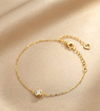 Bratara argint 925 dama - Brățară din Argint 925 Placat cu Aur „Solitaire Sparkle” – 1.30g, 16+5cm