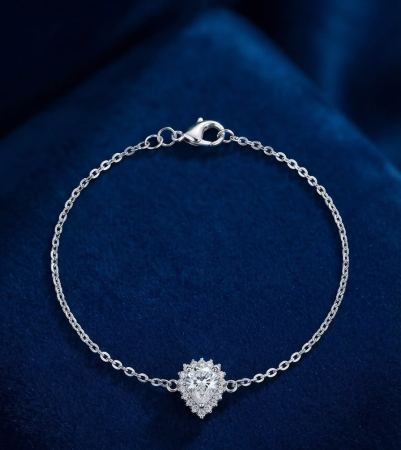 Bratara argint 925 dama - Brățară din Argint 925 „Teardrop Halo” - Lanț Fin cu Element Central Lacrimă și Zirconiu