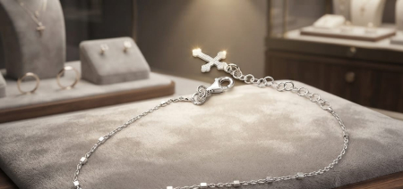 Bratara argint 925 dama - Brățară din Argint 925 Textured Cross & Cube Chain – Eleganță și Simbolism Modern
