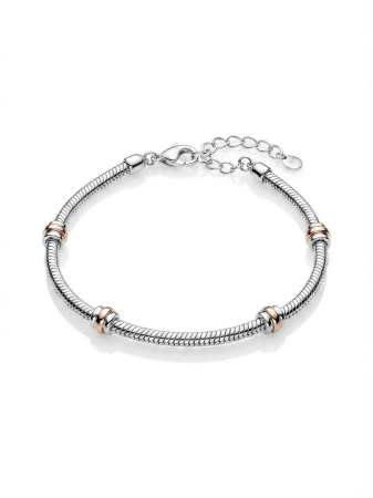 bijuterii barbati - Brățară din Argint 925 Tip Șarpe (Snake Chain) cu Inserții Bicolore Rose Gold, 19+3 cm, 9.80g