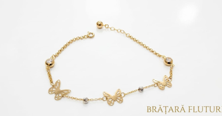 bratari aur 14k - Brățară din Aur 14K cu Fluturi, Zirconiu și Bile Fațetate