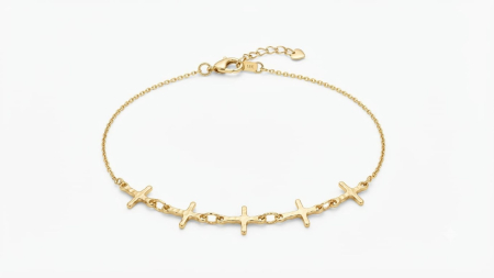 bijuterii aur - Brățară din Aur 14K cu Patru Cruciulițe Orizontale și Design Texturat