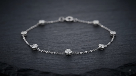 BRATARA CU DIAMANTE - Brățară din Aur Alb 14K cu Diamante Naturale în Setare Bezel 0.07 CT