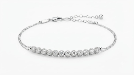 bratari aur 14k - Brățară din Aur Alb 14K cu Zirconiu Premium – Design Dublu Lanț, 3.93g