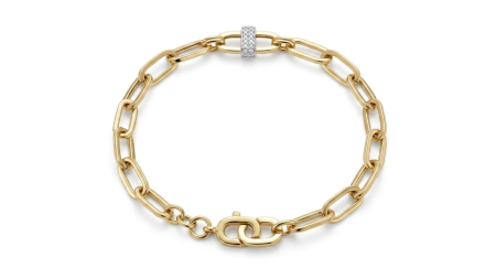 bratari aur 14k - Brățară din Aur Bicolor 14K – Stil Paperclip cu Element Central Pavat cu Zirconiu