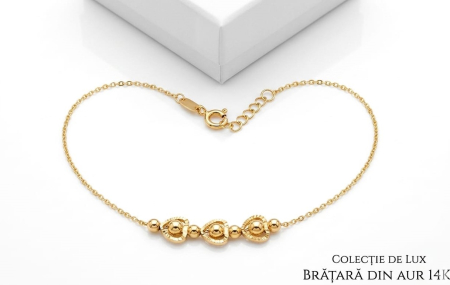 bratari aur 14k - Brățară din Aur Galben 14K – Colecție de Lux cu Inimi și Bile Lucioase