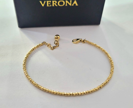 bratari fixe aur 14k - Brățară din Aur Galben 14K cu Bile Diamantate și Lanț Reglabil – Strălucire și Eleganță Minimalistă