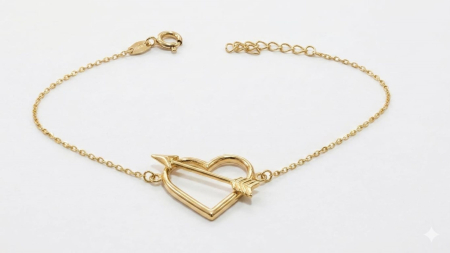 bratari aur 14k - Brățară din Aur Galben 14K cu Element Central Inimă și Săgeata lui Cupidon
