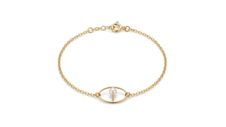 bratari aur 14k - Brățară din Aur Galben 14K cu Element Central Oval și Perlă Naturală de Cultur