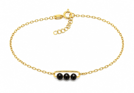 bratari aur 14k - Brățară din Aur Galben 14K cu Element Oval și 3 Bile Negre Fațetate