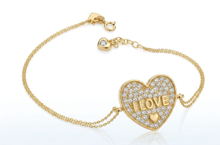 bratari aur 14k - Brățară din Aur Galben 14K cu Inimă Pavată și Mesaj „I LOVE”