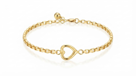 bratari aur 14k - Brățară din Aur Galben 14K cu Lanț Venetian și Inimă Fluidă – Eleganță și Structură Modernă