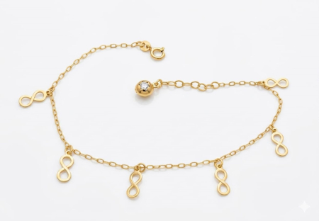 bratari aur 14k - Brățară din Aur Galben 14K cu Pandantive Infinit și Charm Sferic