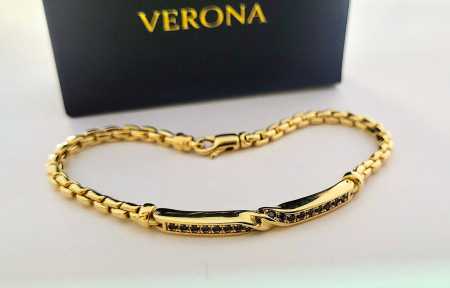 bratari aur 14k - Brățară din Aur Galben 14K cu Plăcuță Fluidă și Cristale Negre