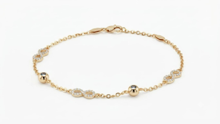 bratari aur 14k - Brățară din Aur Galben 14K cu Simboluri Infinit și Bile cu Zirconiu – Eleganță și Semnificație Atemporală