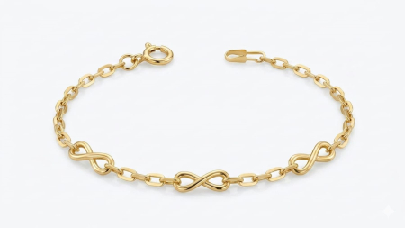 bratari aur 14k - Brățară din Aur Galben 14K cu Trei Simboluri Infinit și Lanț Rolo