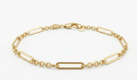 bratari aur 14k - Brățară din Aur Galben 14K cu Zale Geometrice Rolo și Paperclip – 1.76g, 19cm