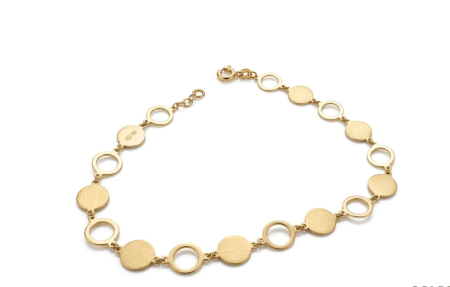 bratari aur 14k - Brățară din Aur Galben 14K – Design Geometric cu Discuri Satinate și Cercuri Lucioase