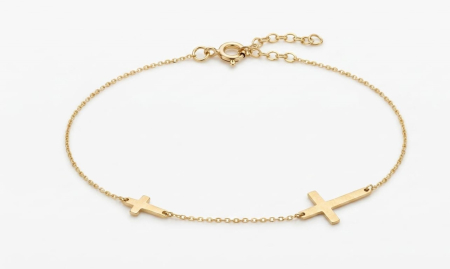 bijuterii aur - Brățară din Aur Galben 14K – Design Minimalist cu Două Cruciulițe Orizontale