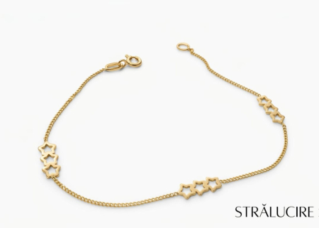 bratari aur 14k - Brățară din Aur Galben 14K – Design Minimalist cu Grupuri de Steluțe Decupate