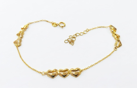 bratari aur 14k - Brățară din Aur Galben 14K – Element Triple Heart și Inimi