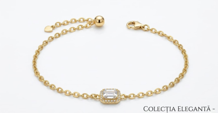 bratari aur 14k - Brățară din Aur Galben 14K – Medalion Emerald-Cut și Halo cu Zirconiu,