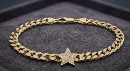 bratari aur 14k - Brățară din Aur Galben 14K Model Cuban cu Steluță Pavată – 5.1g, 19cm