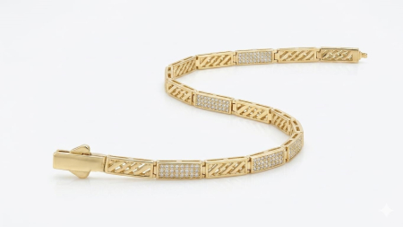 bratari aur 14k - Brățară din Aur Galben 14K – Model Grecesc Geometric Pavat cu Zirconiu,