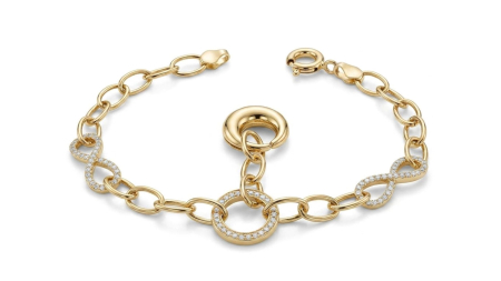 bratari aur 14k - Brățară din Aur Galben 14K – Model Infinit și Cercuri Pavate cu Zirconiu