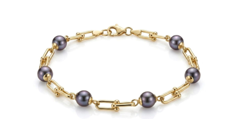 bratari aur 14k - Brățară din Aur Galben 14K – Stil Link cu Perle Negre Cultivate