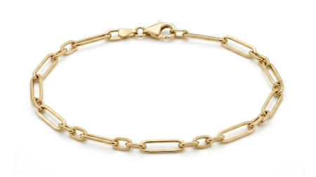 bratari aur 14k - Brățară din Aur Galben 14K – Stil Paperclip Asimetric cu Zale Alternate,