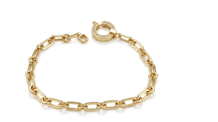 bratari aur 14k - Brățară din Aur Galben 14K – Stil Paperclip cu Închizătoare Marinar Pavată cu Zirconiu
