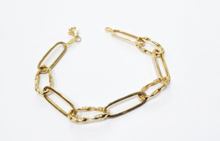 bratari aur 14k - Brățară din Aur Galben 14K – Stil Paperclip cu Zale Alternate Lucioase și Răsucite,