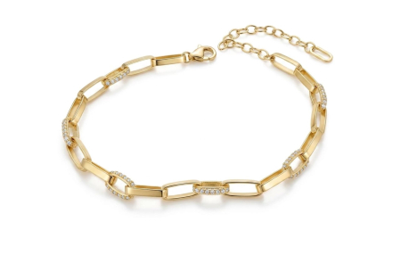 bratari aur 14k - Brățară din Aur Galben 14K – Stil Paperclip cu Zale Pavate Intercalate