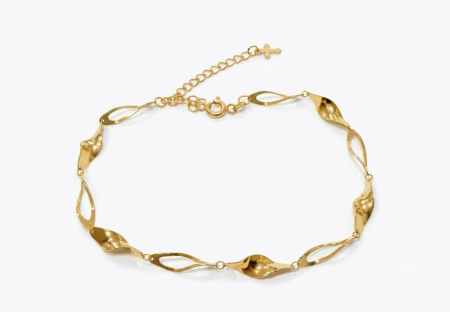bratari aur 14k - Brățară din Aur Galben 14K – Zale Ondulate și Lanț de Prelungire cu Cruciuliță,