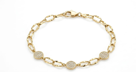 bratari aur 14k - Brățară din Aur Galben 14K – Zale Ondulate și Trei Medalioane Pavate cu Zirconiu,