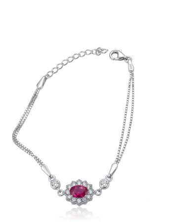 Bratara argint 925 dama - Brățară Dublă din Argint 925 cu Rubin Sintetic și Anturaj de Zirconii – Eleganță Regală