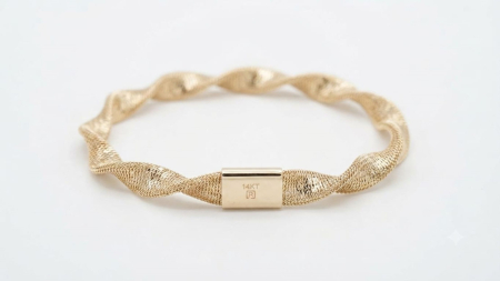 bratari aur 14k - Brățară Elastică din Aur Galben 14K cu Plasă Împletită Răsucită, 1.95 grame