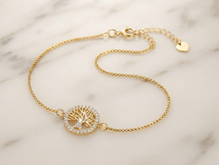 Bratara argint 925 dama - Brățară Elegantă „Copacul Vieții” cu Cristale Zirconia – 16+3 cm